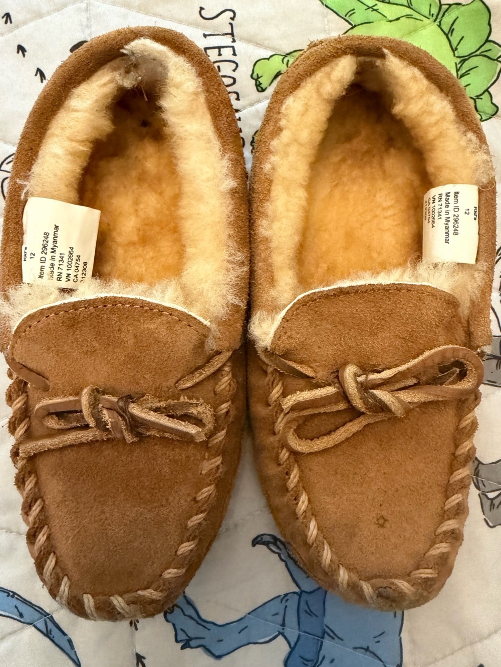 L.L. Bean Chestnut Suede Kids Moccasin Slippers with Shearling
